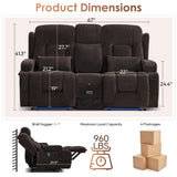 TUNYI Wall Hugger Power Loveseat Recliner - Reclining Loveseat with Console Theater Seating RV Recliner Sofa with USB/Outlet/Speaker/Cup Holder/LED Light/Storage (Beibei VelvetBrown) TUNYI