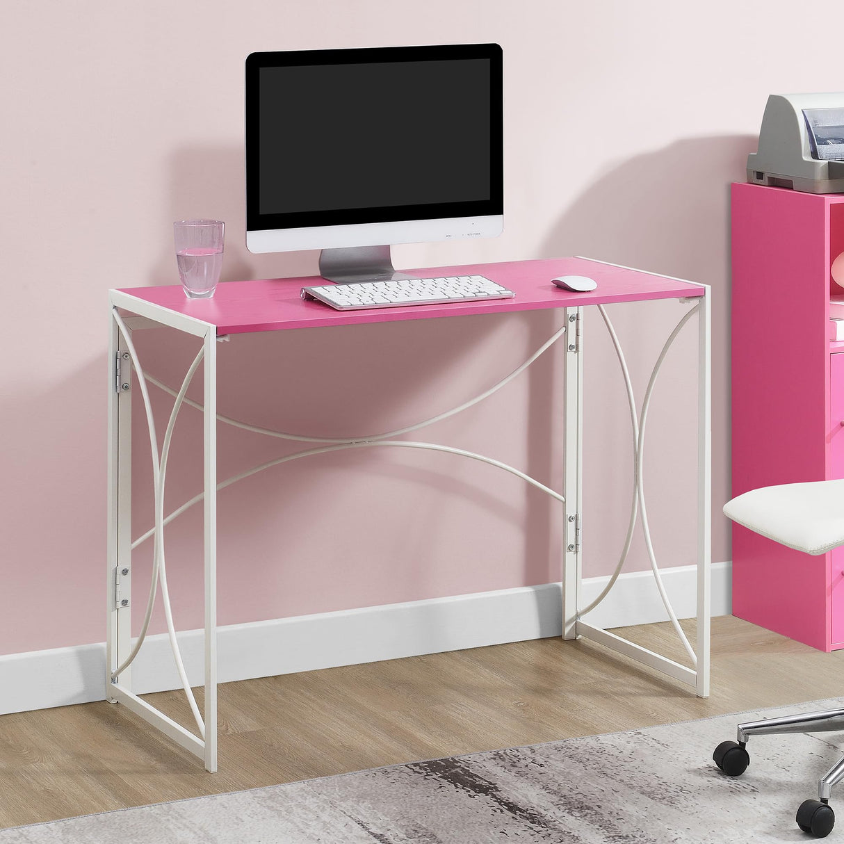 Convenience Concepts Designs2Go Nova Folding Desk 39.5" - Contemporary Modern Office Table, Makeup Vanity and Crafts Table, No Tools Assembly & Easy to Store, Pink/White Convenience Concepts