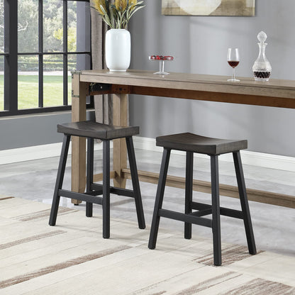 OUllUO Bar Stools, Saddle Seat Stool, 24 in Counter Height Stools, Grey Solid Wood Counter Stools with Metal Base, Backless Stools for Kitchen Counter, Island, Home Bar,Restaurant,521P-BGWD1