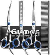 GLADOG Professional 5 in 1 Dog Grooming Scissors Set with Safety Round Tips, Sharp and Heavy-duty Pet Grooming Shears for Cats GLADOG