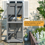 TRYKERPET 4 Tiers Catio Outdoor Cat Enclosure, Outdoor Cats House with 4 Wheels, Cat Enclosure Window Access with Removable Floor, Upgraded Resting Box, Waterproof Roof, Wooden Indoor Pet Cage, Grey TRYKERPET