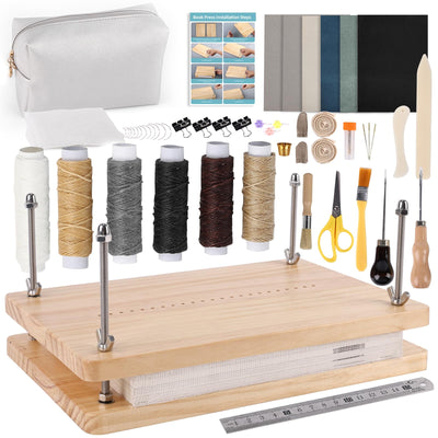 Meifuly Book Binding Kit for Beginners Complete 52 Pcs, 11.6 x 7.7 Inch BookPress with Premium Tools, Bone Folder, Cloth, Wax Thread & Storage Bag, Ideal for DIY Bookmaking & Book Repair