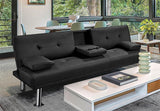 Anwickmak Convertible Futon Sofa Bed,PU Leather Modern Couch Loveseat Sleeper, Folding Daybed Guest Bed, Removable Armrests, 2 Cup Holders, Metal Legs (Black) Anwickmak