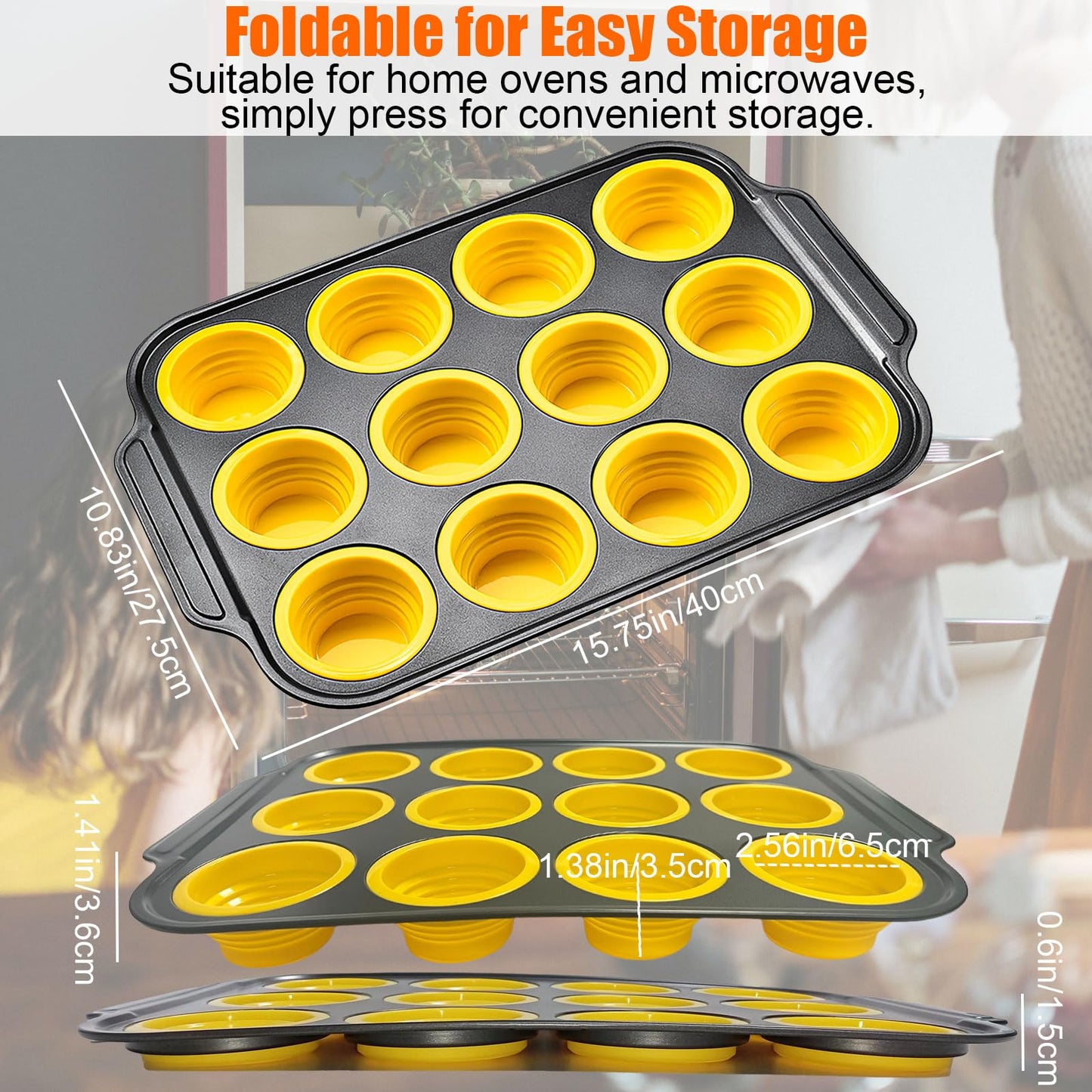 Silicone Muffin Pan, 12 Cups Muffin Pans with Metal Frame Nonstick Press to Easily Pop Out for Baking Homemade Muffins, Breads, Cupcakes, Egg Bites, BPA-Free Silicone Muffin Tin Cupcake Pan Mold