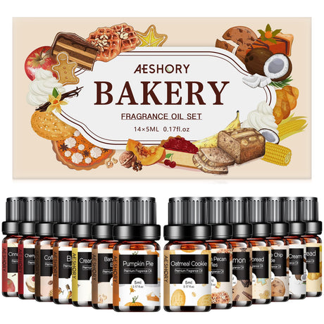 Bakery Essential Oils Set - Fragrance Oil for Diffusers, Candle Making - Pumpkin Pie, Coffee Cake, Oatmeal Cookie, Gingerbread, Cinnamon Apple Aromatherapy Scented Oils (5ml) Aeshory