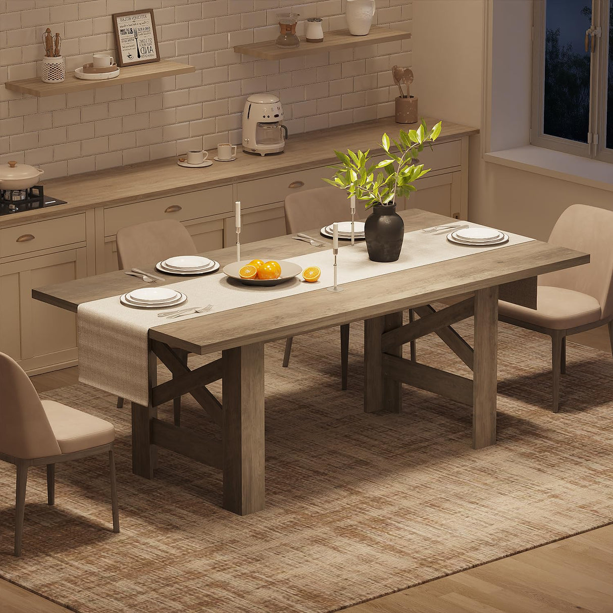 Garvee Wood Farmhouse Dining Table for 6-8, Heavy Duty Large Kitchen Table, 70.87" Long Rectangular Dining Room Tables with Strong Legs, Thickness Tabletop, for Big Family, Dinette, Rustic Gray Garvee