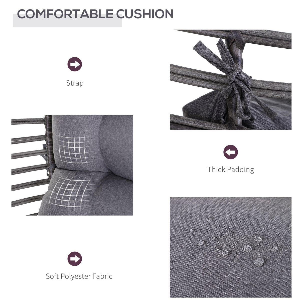 Outsunny Patio Wicker Egg Chair w/Soft Cushion, Teardrop Cuddle Seat, Outdoor/Indoor Patio Chair, PE Plastic Rattan Furniture with Adjustable Height Feet Pads, Gray Outsunny