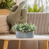 Winlyn Artificial Eucalyptus Arrangement in Rustic Oval Galvanized Metal Planter Box Faux Eucalyptus Bush Greenery Potted Plants for Farmhouse Indoor Home Office Table Centerpiece Kitchen Décor Winlyn