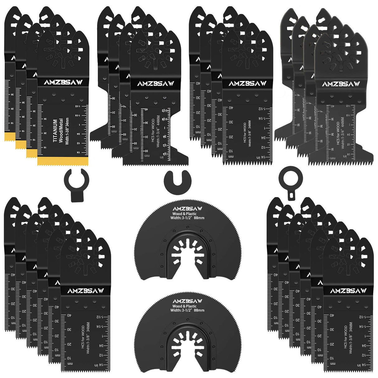 AMZBSAW 30 PCS Oscillating Tool Blades, 6 Types Oscillating Saw Blades for Metal Nails and Wood Plastic, Professional Multi Tool Blades Kits Fit Bosch Dewalt Ryobi Milwaukee AMZBSAW