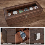 Ohuhu Watch Case, Watch Organizer for Men Wood Grain PU Leather - 6 Slot Watch Holder Real Glass Lid Jewelry Organizer Storage Soft Velvet Watch Display Case for Women Men Birthday Fathers Day Ohuhu
