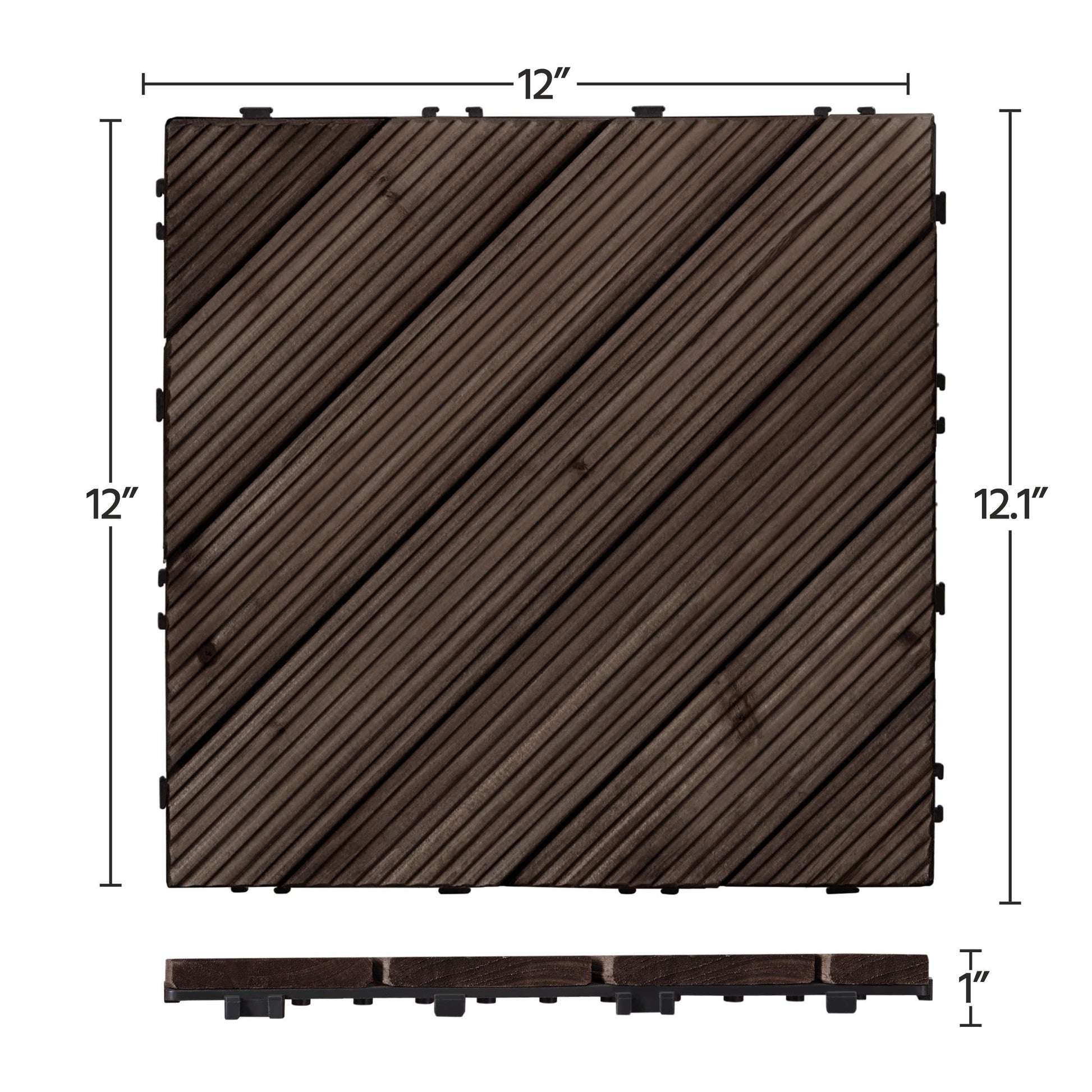 Topeakmart 27 Pcs Wood Interlocking Flooring Tiles, Indoor Outdoor Wooden Deck Tiles Interlocking Patio Garden Deck Poolside Balcony, Easy Flooring,12 x 12in, Black - WoodArtSupply