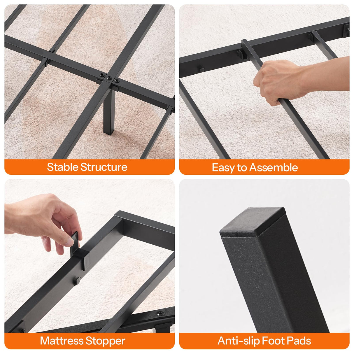 HOOBRO Floating Bed Frame Full Size, Bed Frame with Charging Station and LED Lights, Industrial Style Metal Platform Full Bed, Soundless, No Box Springs Needed, Black HOOBRO