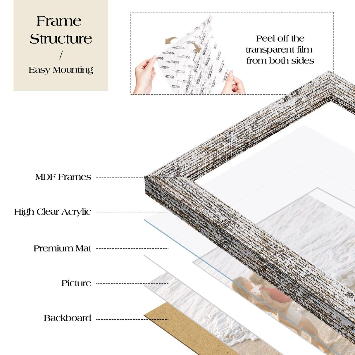 TWING Collage Picture Frames Wall Decor 10 Pack, Gallery Wall Rustic Picture Frame Set for Wall or Tabletop Display, Multi Sizes with Two 8x10, Four 5x7, and Four 4x6 Photo Frames TWING