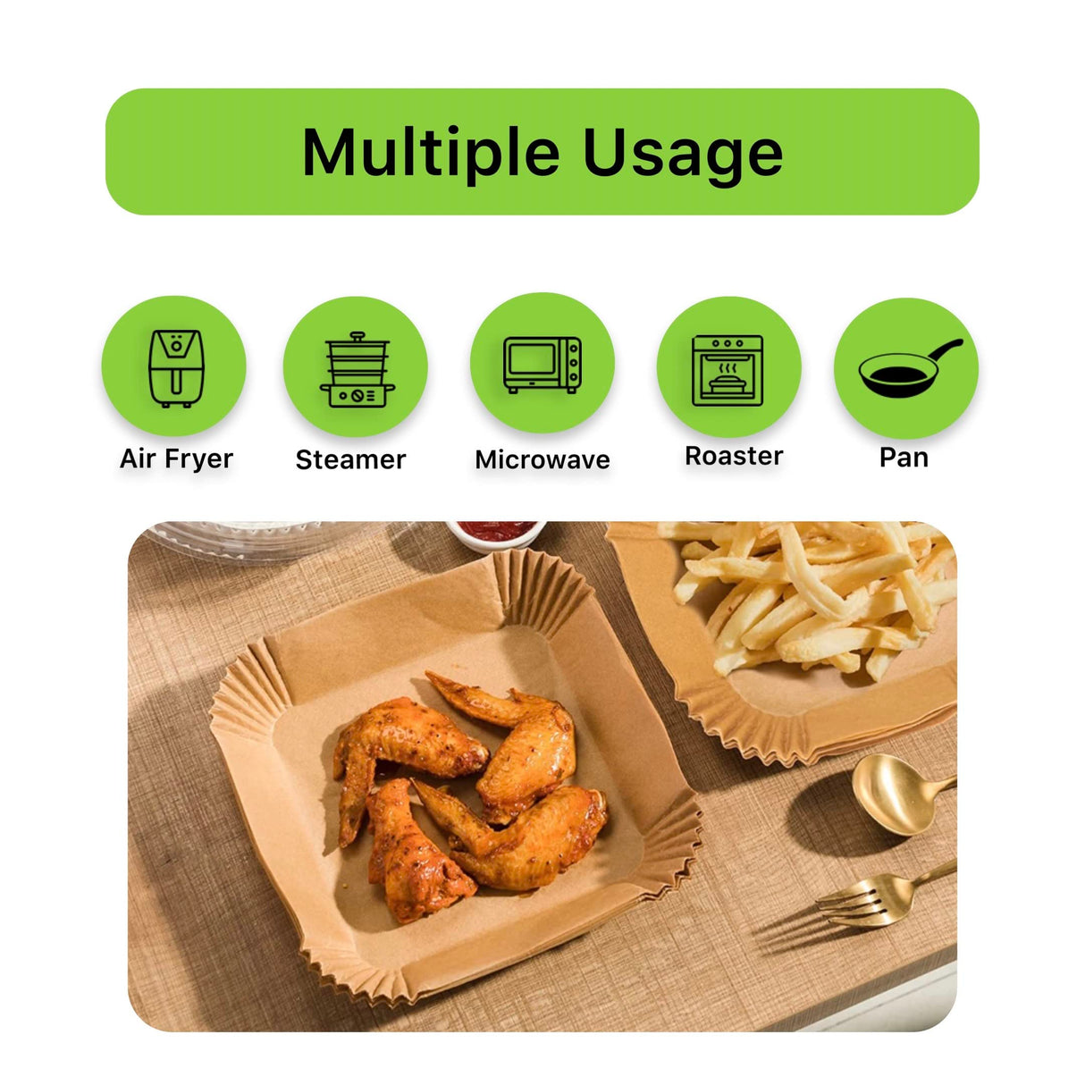 FINECE Air Fryer Liners Square, 100PCS for 5 to 8 Qt Air Fryer Disposable Paper Liner Large, 7.9 inch Unbleached Non-stick Oil-proof Parchment Paper FINECE