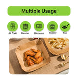 FINECE Air Fryer Liners Square, 100PCS for 5 to 8 Qt Air Fryer Disposable Paper Liner Large, 7.9 inch Unbleached Non-stick Oil-proof Parchment Paper FINECE