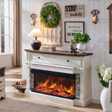 OKD 52" Electric Fireplace with Mantel, Freestanding Fireplace Heater TV Stand with 36" 3-Side Glass Insert for TVs Up to 65" with Storage Cabinet for Living Room, Antique White OKD