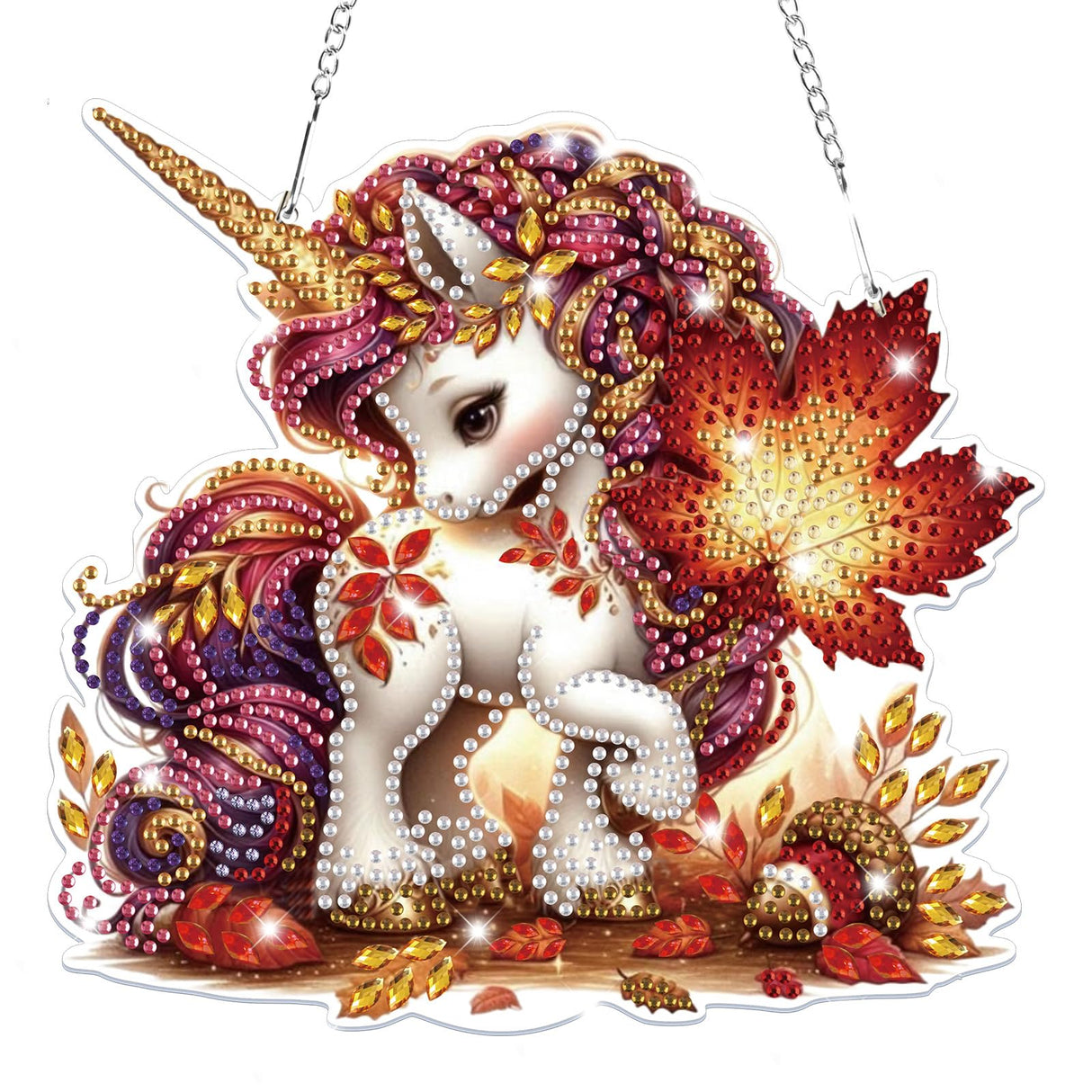 Bowetile Fall Diamond Art Hanging Kits for Adults Kids, Unicorn Diamond Art Suncatchers, 5D Special Shape Autumn Diamond Painting Pendant Window Ornament Gifts for Home Garden Door Wall Decor Bowetile
