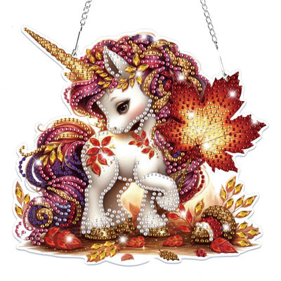 Bowetile Fall Diamond Art Hanging Kits for Adults Kids, Unicorn Diamond Art Suncatchers, 5D Special Shape Autumn Diamond Painting Pendant Window Ornament Gifts for Home Garden Door Wall Decor