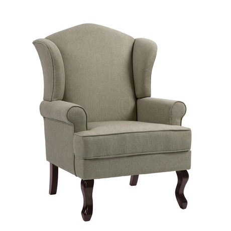 UIXE High Back Accent Chair for Living Room, Comfy Upholstered Arm Chair in Fabric with Retro Solid Wood Legs, Traditional Armchair Single Sofa Reading Seat - Light Camel UIXE