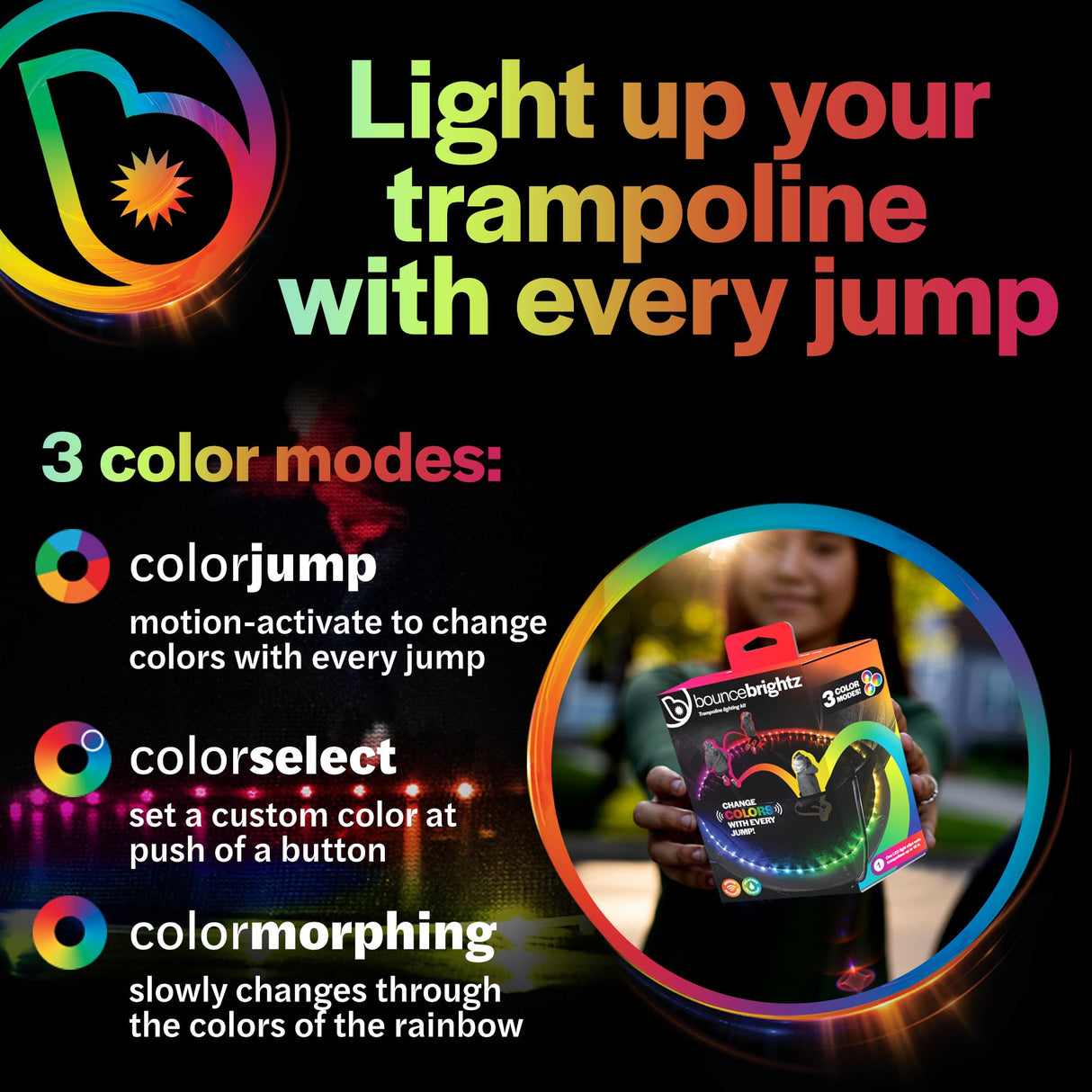 Brightz Bounce LED Trampoline Lights Trampoline Accessories for Kids Trampoline Toys Trampoline Games 14 14ft 16 16ft 15 15ft Summer Fun for Kids Outdoor Trampoline Game Trampoline Stuff Brightz