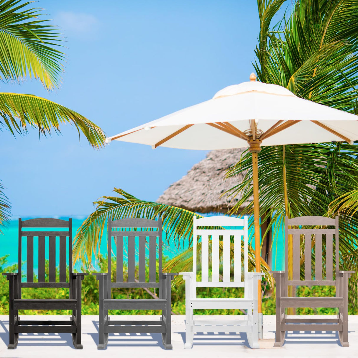 FOOWIN Patio Rocking Chairs,HDPE High Back Porch Rocker,All Weather Resistant Poly Lumber Outdoor Porch Rocker, Rocking Chairs for Outdoor, Indoor, Patio, Deck, Garden (Set of 2, Black) FOOWIN