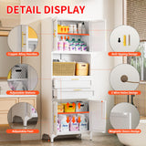 FogQueen 75" Tall Metal Storage Cabinet,Pantry Storage Cabinet with 2 Drawers and Open Space,Kitchen Cupboard with Adjustable Shelves,Multi-Functional Cabinet for Living Room,Bathroom,Garage (White) FogQueen