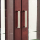 70" Lighted Curio Cabinet with Tempered Glass Doors - Cherry Wooden Curio Cabinet for Collectibles, China & Antiques, Adjustable Glass Shelves, Lockable, Mirror Back E26 Bulb Not Included Anveffeg