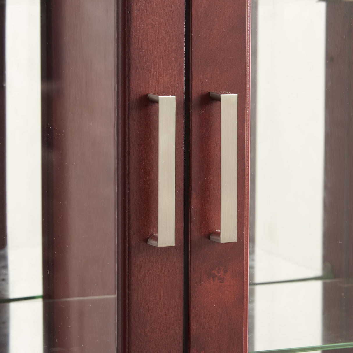 6 Tier Curio Display Cabinet with Lighted, Wooden Display Cabinet with Adjustable Shelves, Mirrored Back Panel and Tempered Glass Doors, Floor Standing Glass Display Cabinet for Home, No Bulb (Cherry) Tomkate