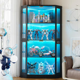 PAKASEPT Corner Display Cabinet with Glass Doors, 66.3”Corner Curio Cabinets with LED Lights, 4-Tier Display Shelf with Human Body Sensor for Toys, Books, Collectibles PAKASEPT