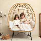 SWITTE Wicker Egg Chair Outdoor Indoor, Oversized Rattan Patio Lounge Chairs with Cushion for Backyard, Living Room, Steel Frame, 480lb Capacity-Cream SWITTE