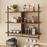 Bestier 3-Tier Rustic Brown Floating Pipe Shelving Unit for Kitchen and Living Room Bestier