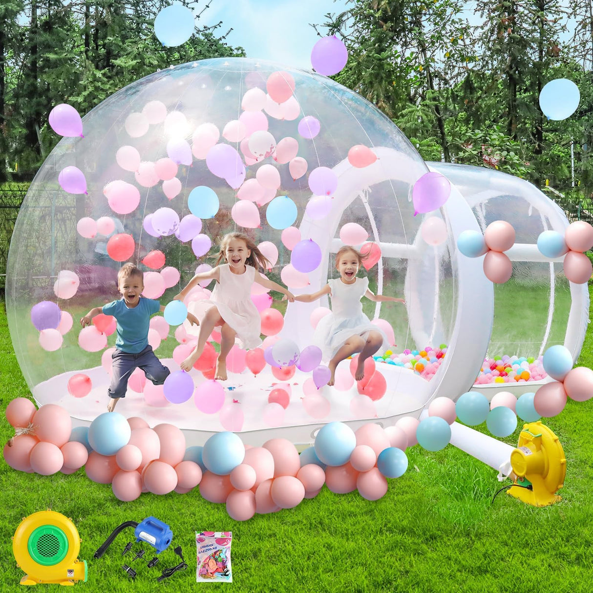 FBSPORT Inflatable Bubble House 10FT, Bubble House Dome Inflatable with 750W Air Blower for Kids and Adults Includes 100 Balloons, TPU Bubble Tent for Indoor and Outdoor Backyard FBSPORT