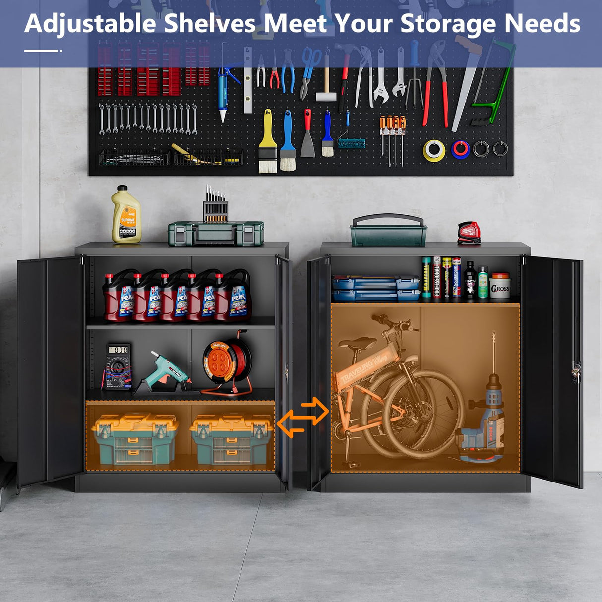 LISSIMO Metal Garage Storage Cabinet,Black Cabinet with Doors and Adjustbale Shelves,Lockable Tool Cabinet for Home Office and School Assembly Required LISSIMO