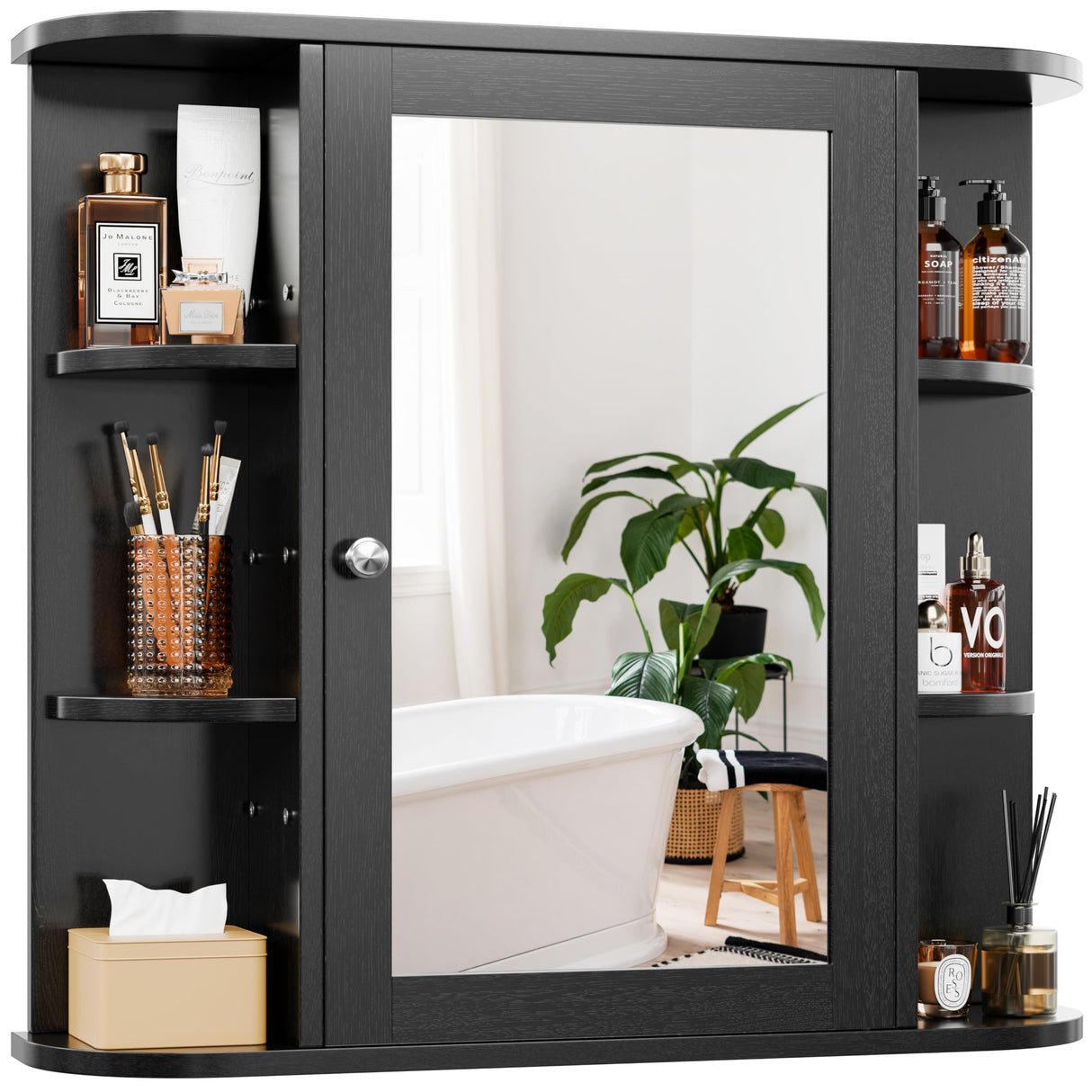 SUNLEI Bathroom Medicine Cabinet with Mirror, Wood Medicine Cabinet with Adjustable Shelf, Mirrored Door Over The Toilet Storage, Bathroom Wall Mirror Cabinet, Black SUNLEI
