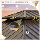 YOLENY 12' x 18' Gazebo, Galvanized Steel Double Roof Hardtop Gazebo with Aluminum Frame, Permanent Outdoor Metal Pavilion with Curtain and Netting for Patio, Lawn and Garden YOLENY