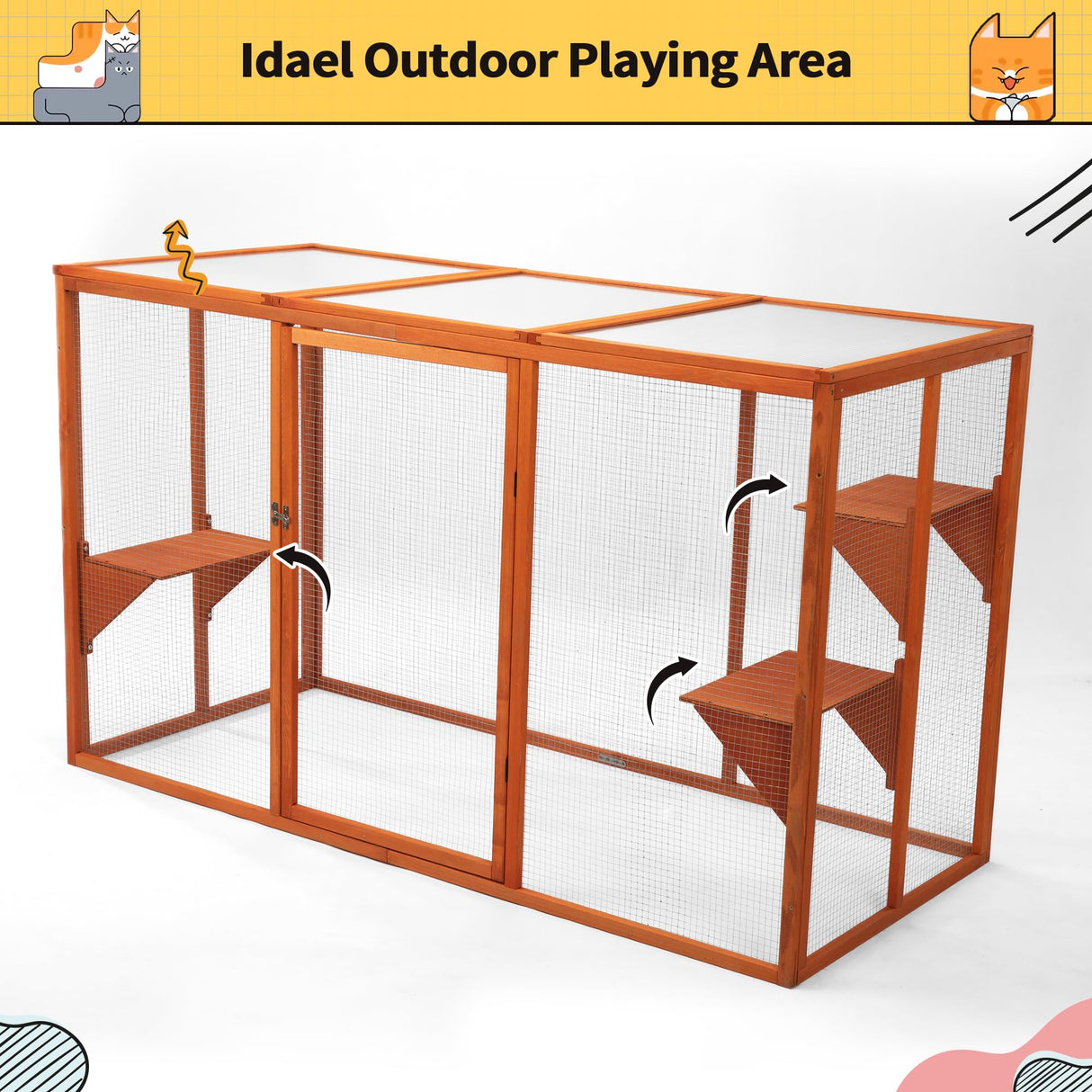 COZIVVOVV Catio Outdoor Cat Enclosure, 71" Large Weatherproof Catios with Cedar Wood Frame for cat Patio, Heavy Duty Outdoor Cat Condo & Cage, Indoor cattio for Cats (Orange-Red, Large) COZIVVOVV