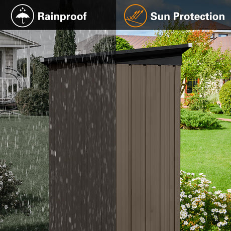 Acosure 5x4 FT Metal Outdoor Storage Shed,Lockable Garden Tool Sheds with Pitched Roof and Shutter Vents,Practical Weatherproof House for Backyard Lawn,Brown+Black Acosure