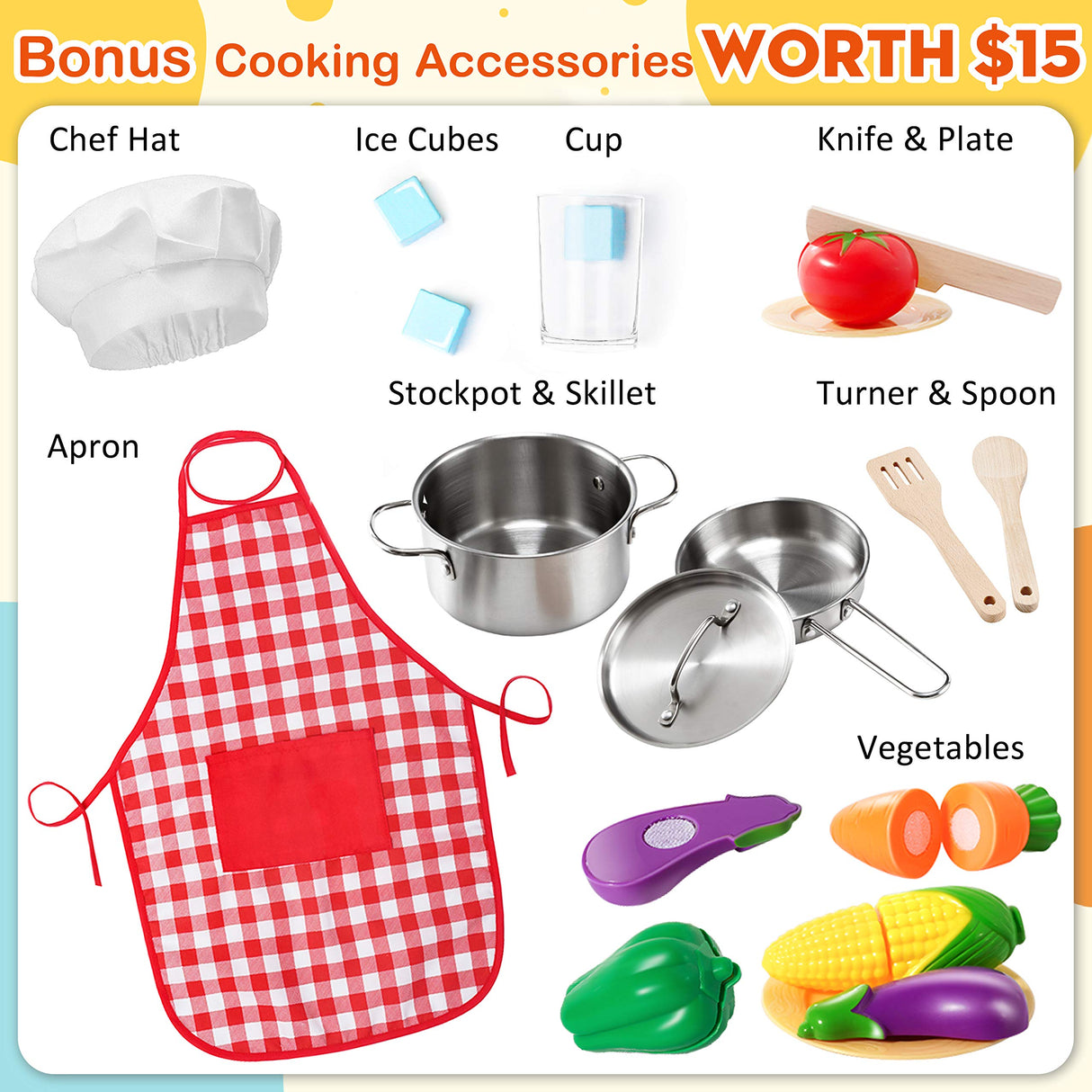 Tiny Land Play Kitchen for Kids, Wooden Kids Play Kitchen Playset Chef Pretend Play Set for Toddlers with Real Lights & Sounds, Toys Kitchen with 18 Pcs Toy Food & Cookware Accessories Tiny Land