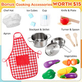 Tiny Land Play Kitchen for Kids, Wooden Kids Play Kitchen Playset Chef Pretend Play Set for Toddlers with Real Lights & Sounds, Toys Kitchen with 18 Pcs Toy Food & Cookware Accessories Tiny Land