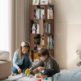 4 Tier Solid Wood Rotating Bookshelf Tower on Wheels, 360° Upgrade Spinning Book Shelf, Revolving Bookcase Organizer, Swivel Bookshelves for Small Spaces, Corner, Bedroom, Kids Room, Office (Walnut) Easyego