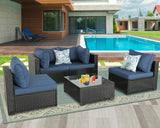 BPTD Outdoor Patio Furniture Set Balcony Furniture PE Rattan Wicker Outdoor Sectional with Washable Cushion for Garden, Poolside, Balcony, Backyard (Expresso-Navy, Coffee Table) BPTD