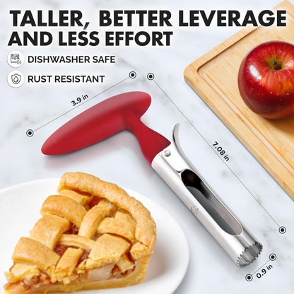 Zulay Kitchen Premium Apple Corer Tool - Ultra Sharp, Stainless Steel, Serrated Blades for Easy Coring - Easy to Use & Clean, Durable Apple Corer Remover for Baking Apples & More - Red