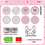 8 Pcs Diamond Painting Coasters,Diamond Painting Kits,Pink Bow Diamond Art Coasters,5D DIY Full Drill Diamond Dots,Gem Art Kits for Adults Arts and Crafts Supplies VDESFUEBY