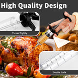 Turkey Meat Injector Syringe Kit with 3 Marinade Needles for BBQ Grill Smoker, 1 Cleaning Brush, 1 Oz/30 ml Large Capacity Injector Marinades for Meats Black TonJin