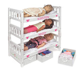 Badger Basket 1-2-3 Convertible Doll Bunk Bed with Bedding and Storage Baskets – Elegant White and Rose Design for 18 to 20-Inch Dolls Badger Basket