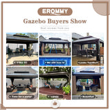 EROMMY 12' X 16' gazebos on Clearance, Hardtop Gazebo Aluminum Gazebos with Galvanized Steel Double Roof for Patio Lawn and Garden, Curtains and Netting Included, Dark Bronze EROMMY