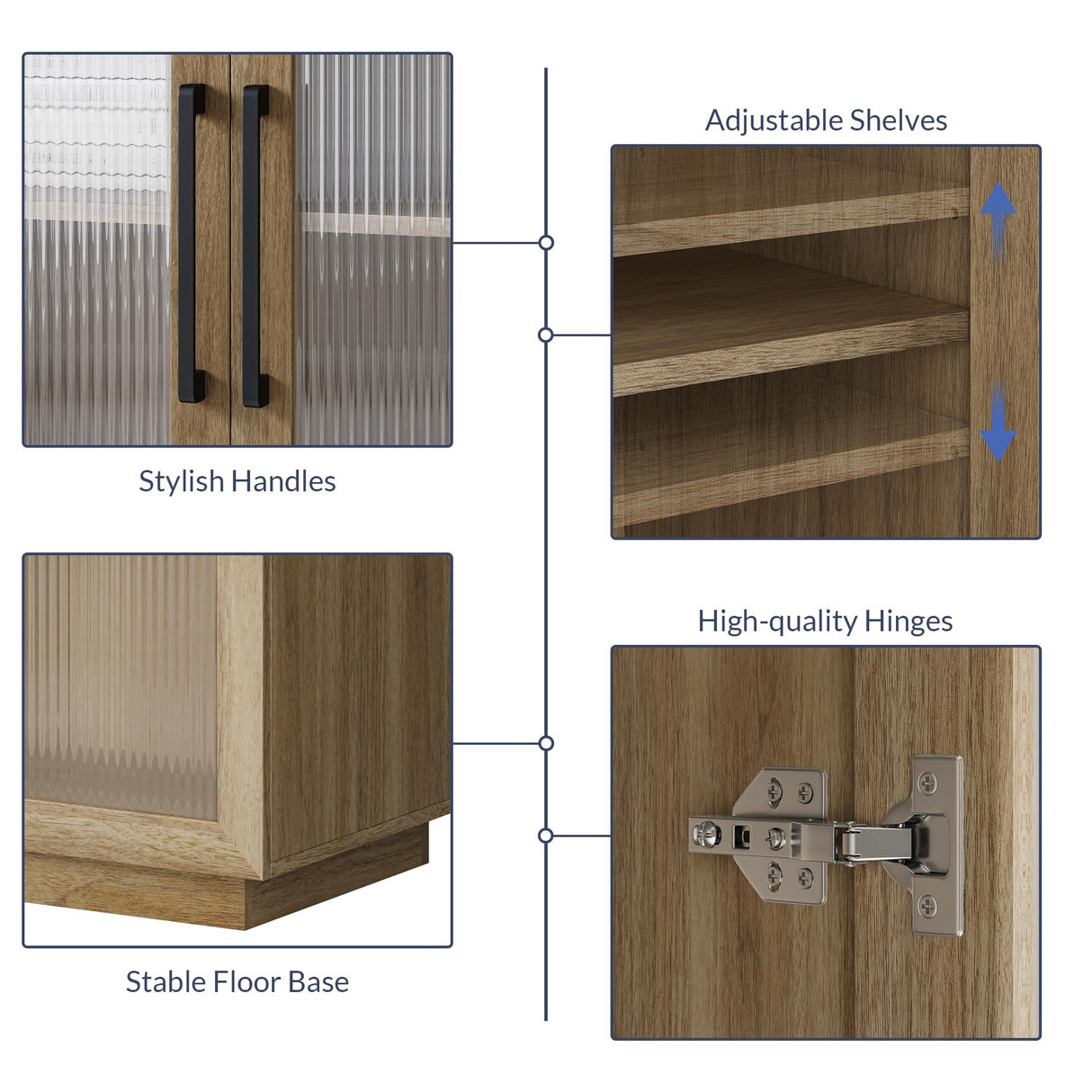 BELLEZE Coffee Wine Bar Cabinet with Power Outlet, 72" Rustic Liquor Cabinet, Tall Fluted Buffet Cabinet with Storage Kitchen Pantry Cupboard Wine& Glasses Rack Server with Hutch for Home Dining Room, BELLEZE