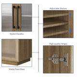 BELLEZE Coffee Wine Bar Cabinet with Power Outlet, 72" Rustic Liquor Cabinet, Tall Fluted Buffet Cabinet with Storage Kitchen Pantry Cupboard Wine& Glasses Rack Server with Hutch for Home Dining Room, BELLEZE