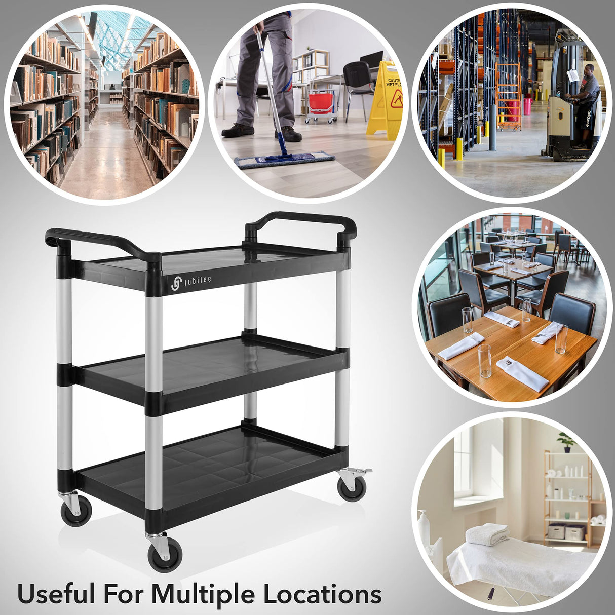 Jubilee Heavy-Duty 3-Tier Utility Service Cart with Wheels, 40.25" x 38.5" Jubilee