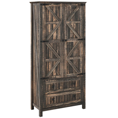 YITAHOME Farmhouse Kitchen Pantry Cabinet, 64.5" Tall Storage Cabinet with 2 Drawers & Adjustable Shelves, Ideal for Kitchen, Living Room, or Entryway, Dark Rustic